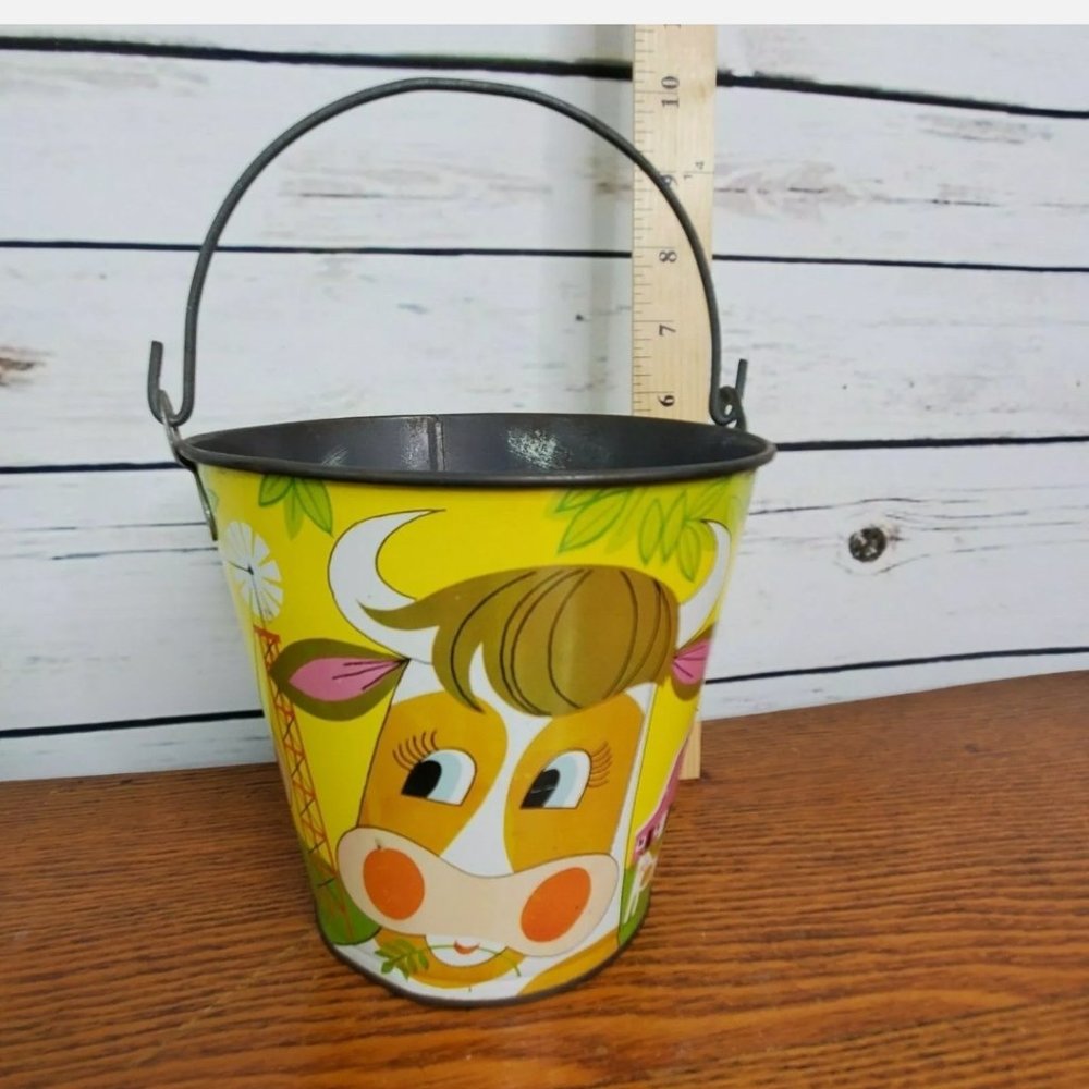 Chein Vintage Toy Bucket Pail Cow Farmhouse Decor